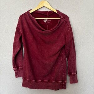 PILCRO Women Burgundy Cowl Neck Distressed Sweatshirt‎ Tunic Top Size S